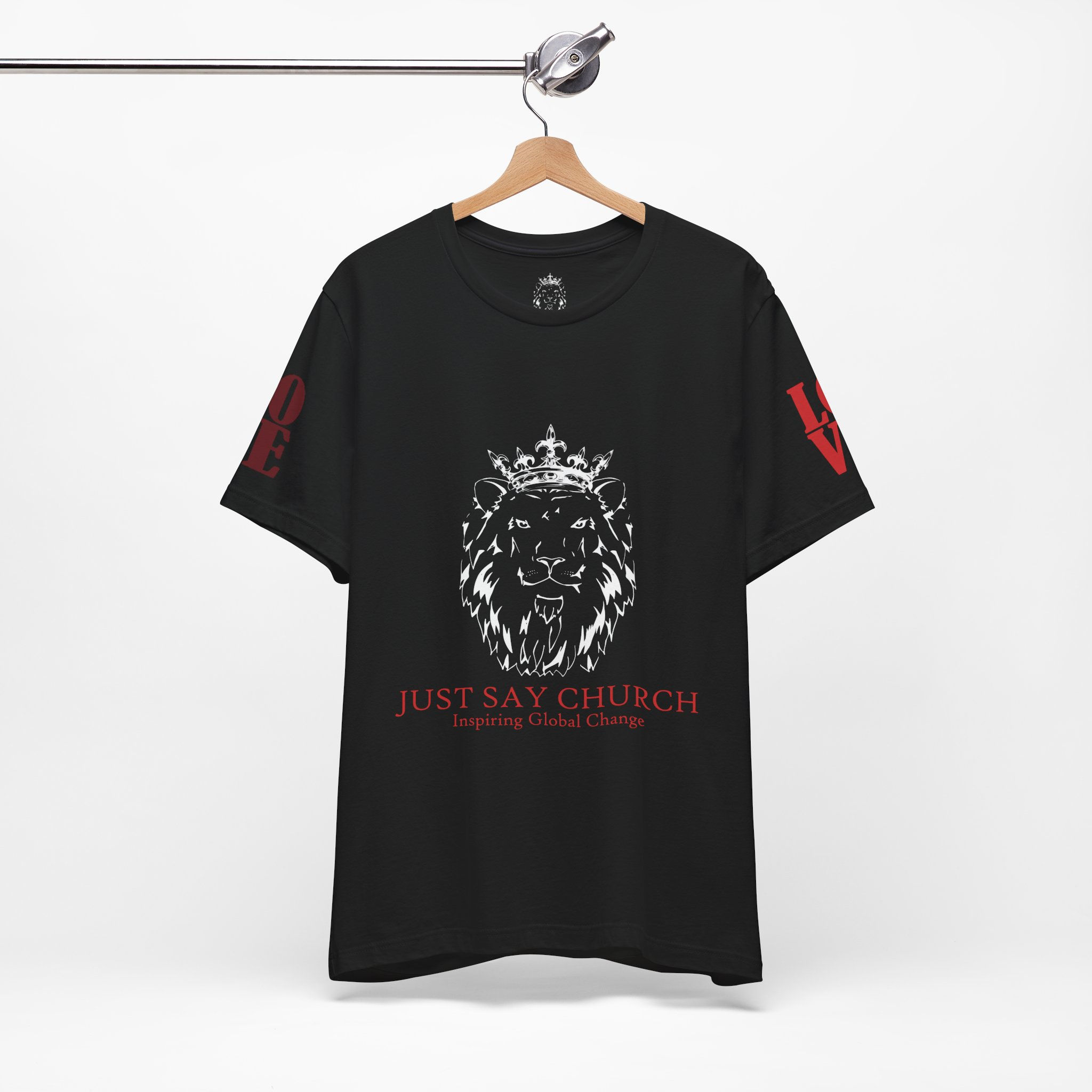John 3:16 Christian T‑Shirt — Crowned Lion Logo DTG Tee by Just Say Church