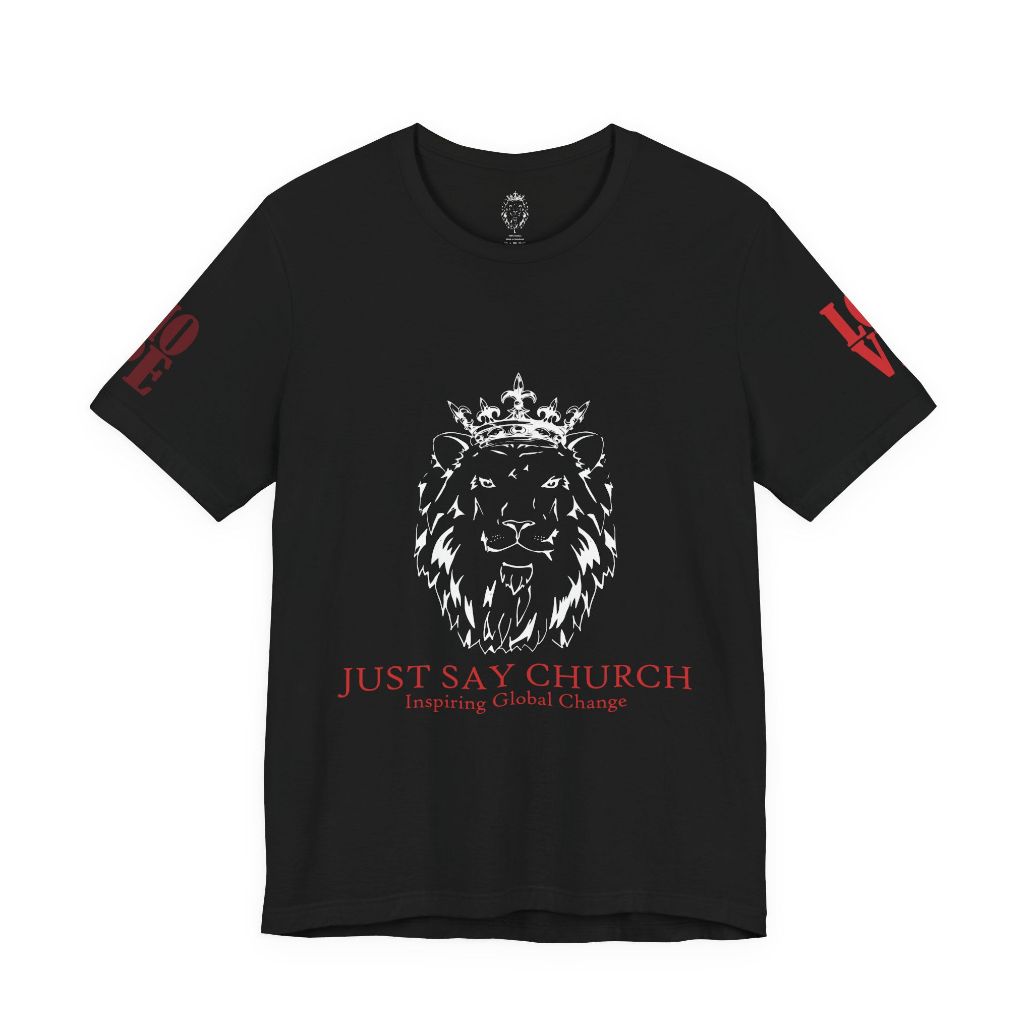 John 3:16 Christian T‑Shirt — Crowned Lion Logo DTG Tee by Just Say Church