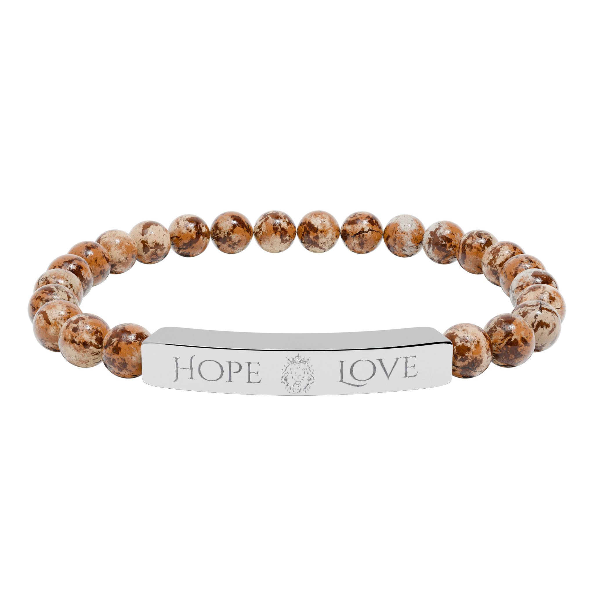 Love Hope Engraved Natural Stone Bar Bracelet with Lion