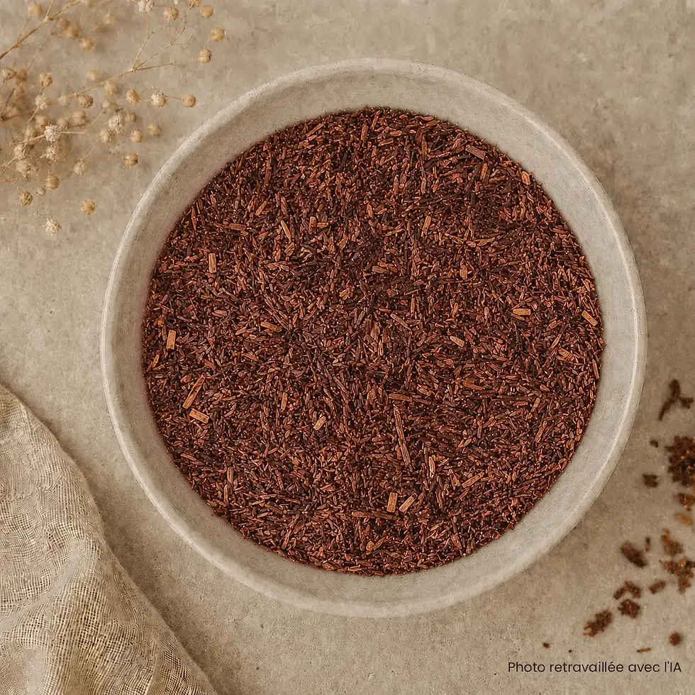 Miniature : Rooibos Cacao, Orange, Mandarine, Vanille, Caramel. Rond, Réconfortant, fraicheur, agrumes.