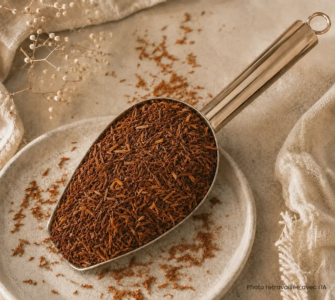 Rooibos nature. Doux, rond, noisette, vanille, infusion rouge.