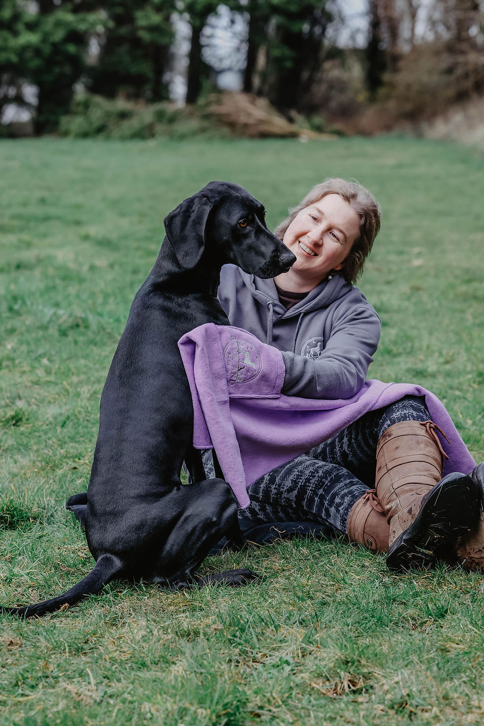 Darcy being dried with a Lilac Bark and Beau Towel