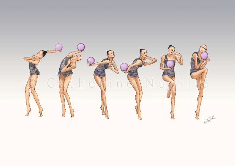Dessins Catherine Nuville, Anna Rizatdinova ball 2012, Anna Rizatdinova dessin, Anna Rizatdinova drawing, dessin gymnastique rythmique, rhythmic gymnastics drawing, rhythmic drawing, dessin gymnaste, gymnast drawing, rg sketches, rg art, rhythmic sketches, croquis gymnastique, croquis mouvement, gymnaste au ballon, rhythmic gymnast with ball