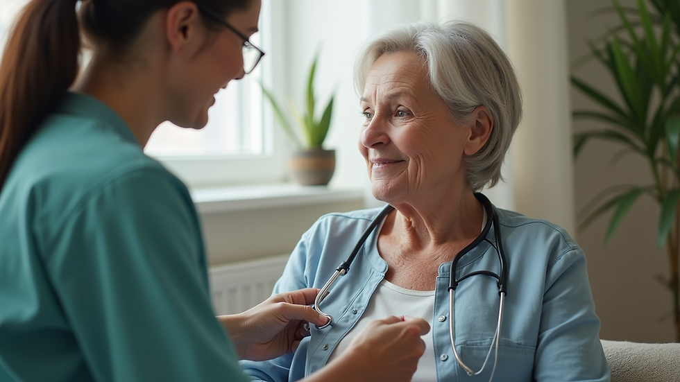 Close-up view of a caregiver helping a patient at home