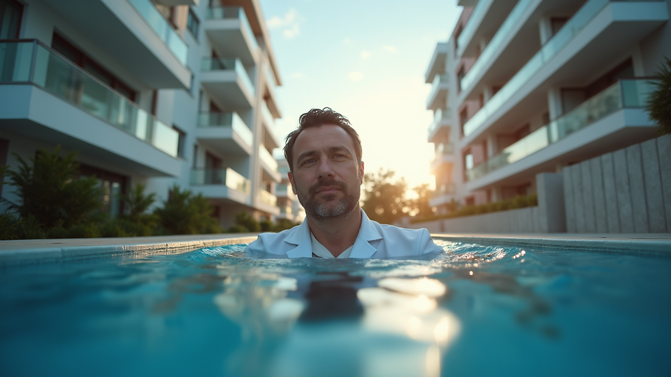 Vue en plongée d'un expert en diagnostic immobilier inspectant un local professionnel