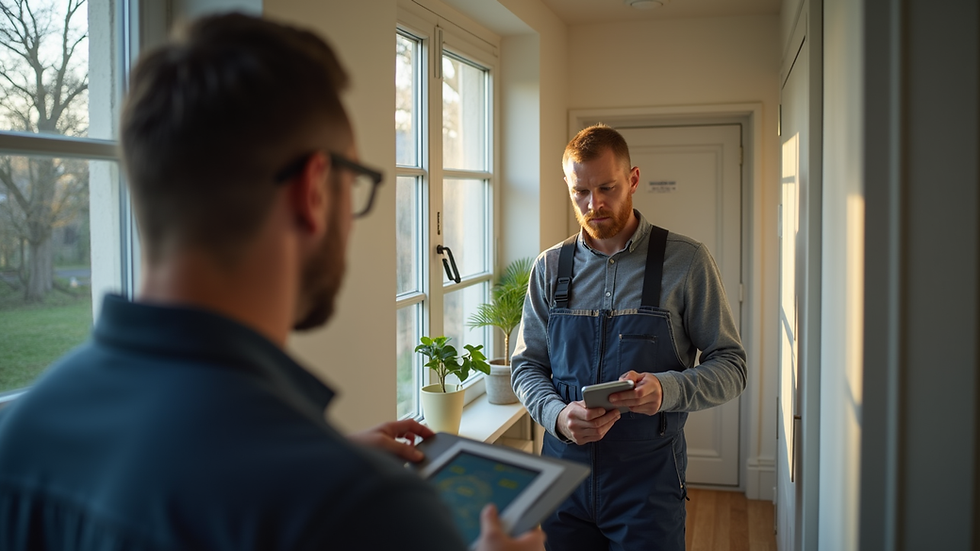 Vue en plongée d’un technicien réalisant un diagnostic électrique dans une maison
