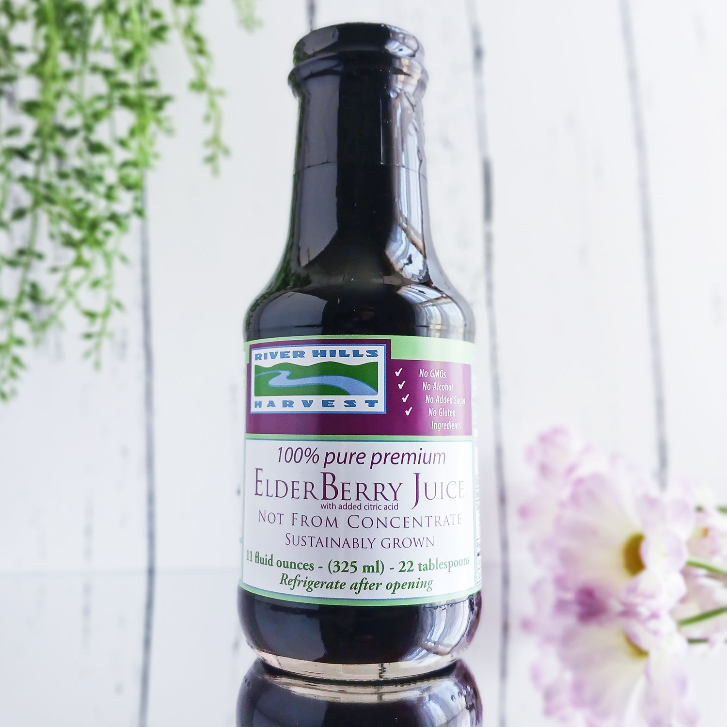 River Hills Harvest Premium American Elderberry Juice Sambucus canadensis syrup tonic elderberries