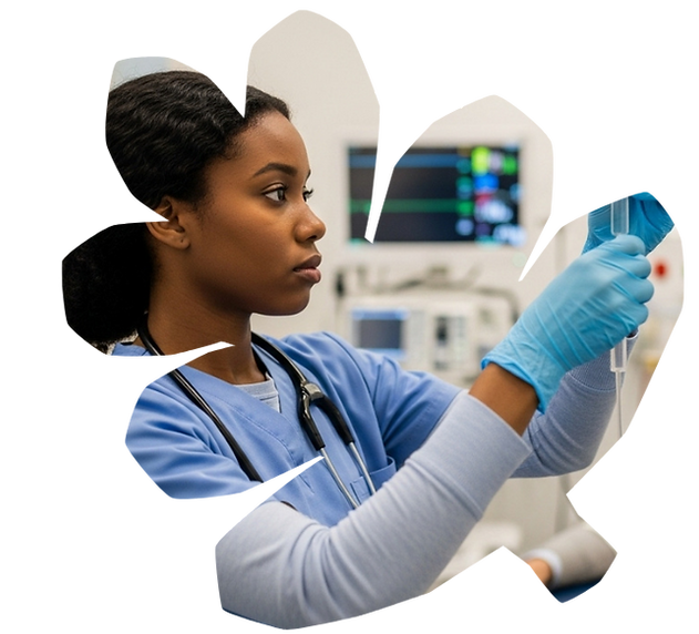 Professional nurse researching patient care solutions for better healthcare services