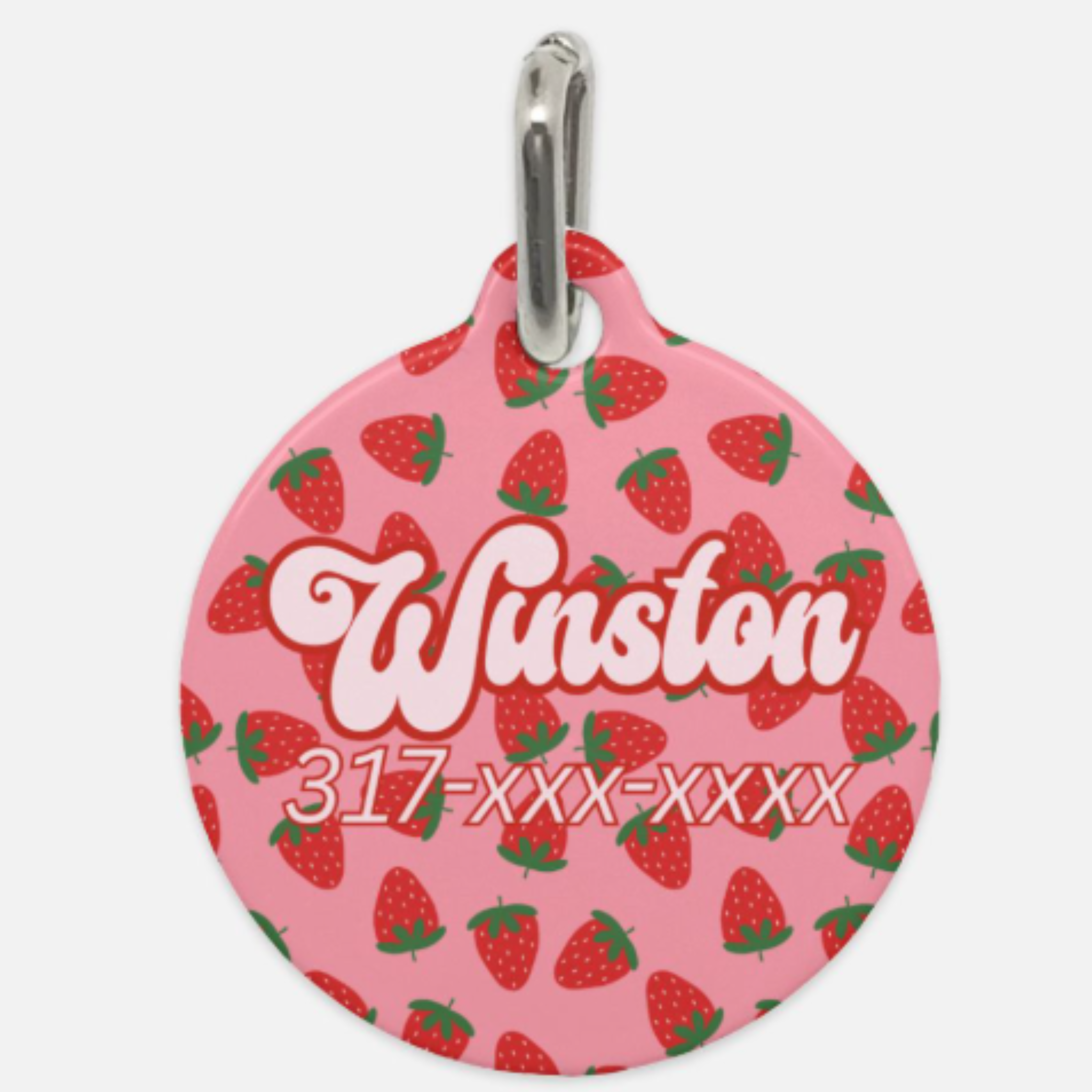 Personalized Pet ID Tag- Pink Strawberry