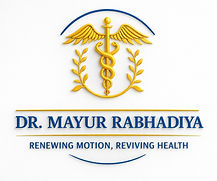 Professional logo of Dr. Mayur Rabhadiya, orthopedic and joint replacement surgeon in Mumbai, with medical caduceus and “Renewing Motion, Reviving Health” tagline.