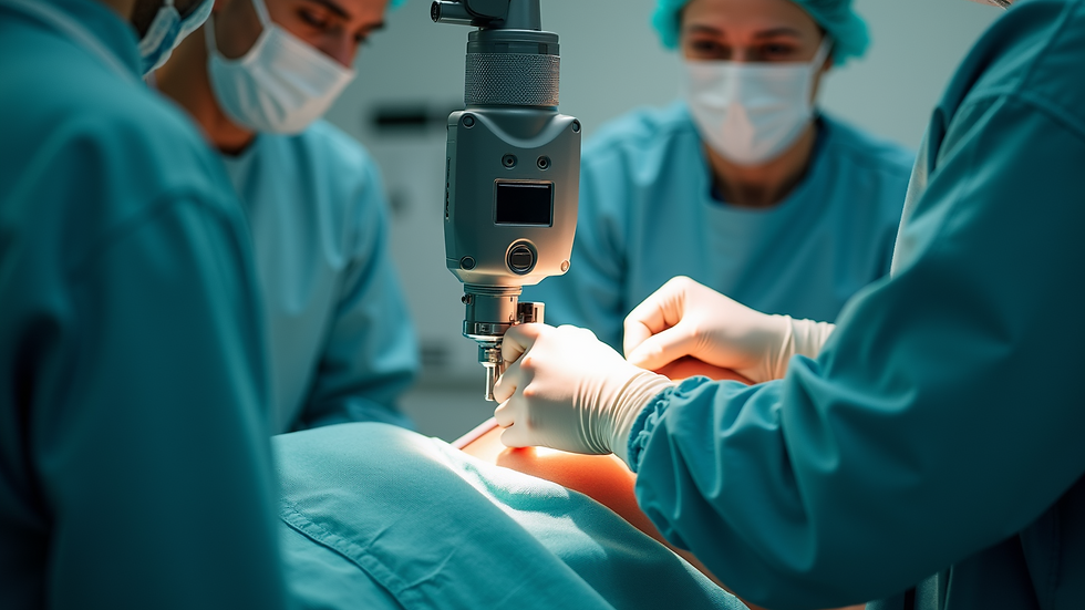Close-up view of a surgeon performing robotic-assisted knee surgery