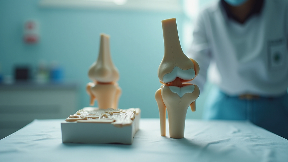 High angle view of knee joint model used for patient education