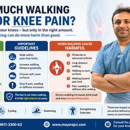 Patient education graphic on walking and knee arthritis by Dr Mayur Rabhadiya