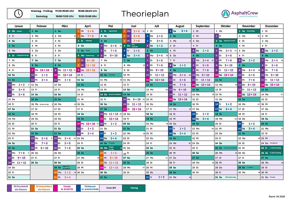 Theorieplan 2026 Übersicht