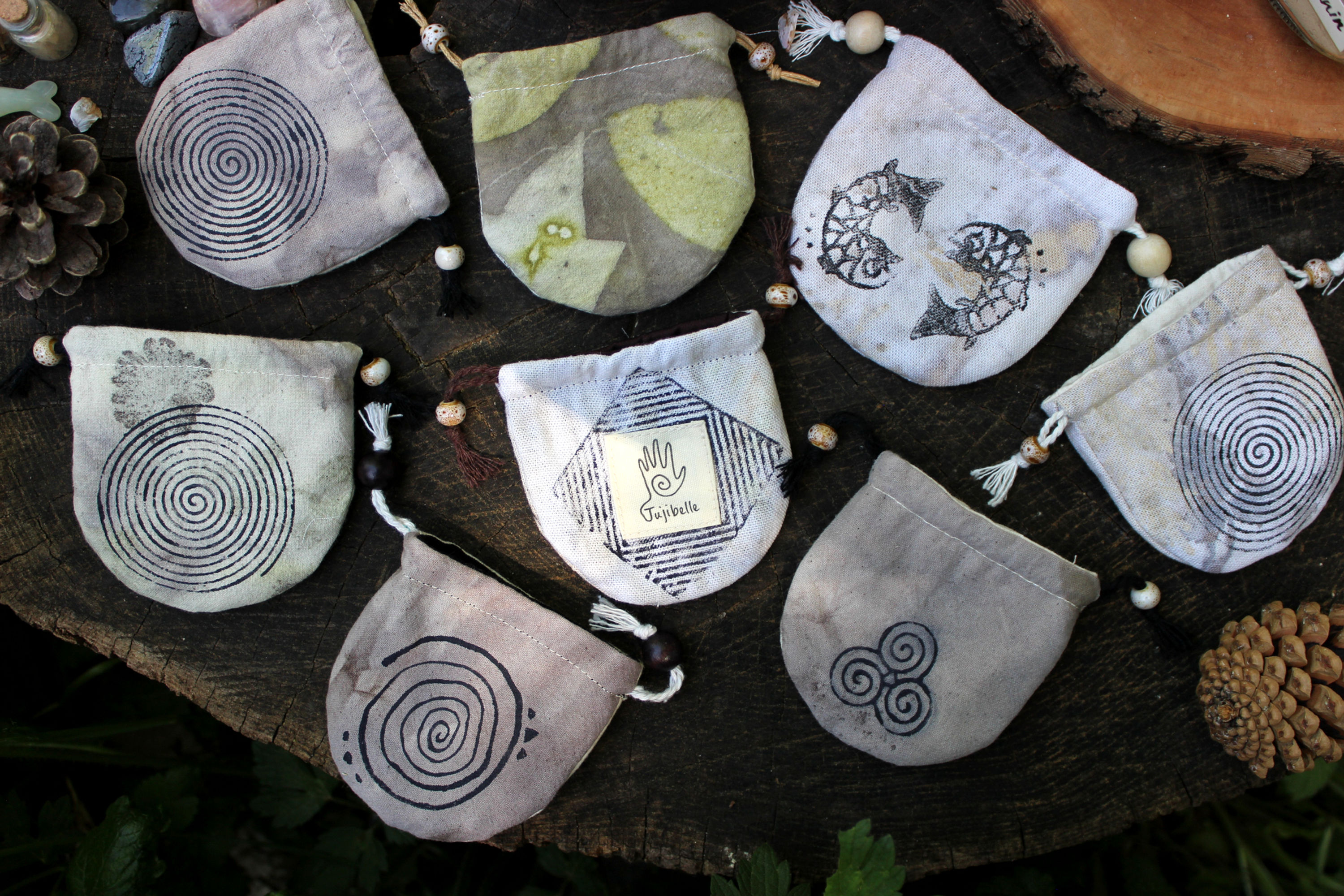 Oak Gall Stamped Eco-print Coin Pouches