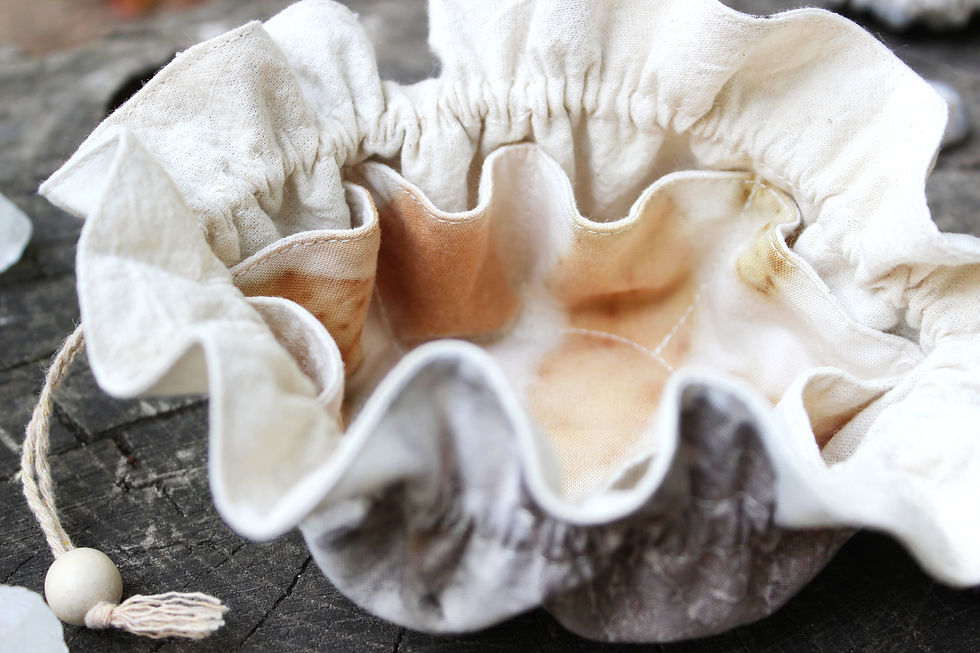 Dogwood and Onion Skin Eco-Print Mini Pouch - Cotton Muslin Lining