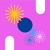 Pink background with blue circle and other figures