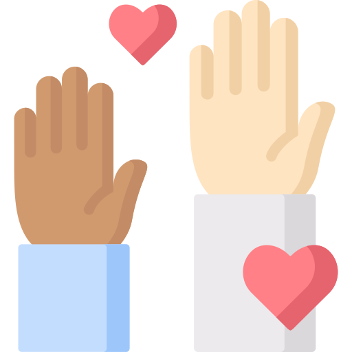 Raised Hands, surrounded by hearts