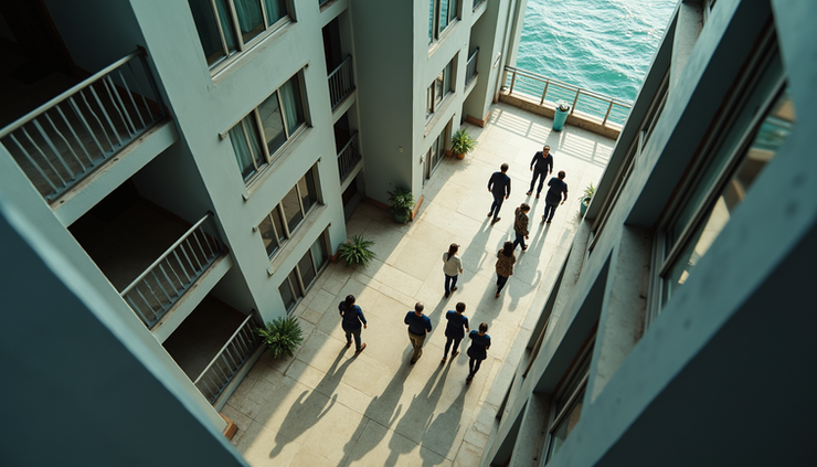 Vista aérea de un simulacro de evacuación en un edificio residencial en Ciudad de Panamá