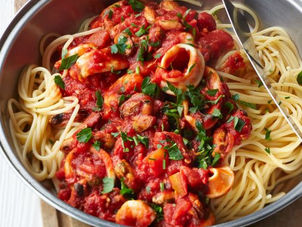 Spaghetti with smoky tomato & seafood sauce