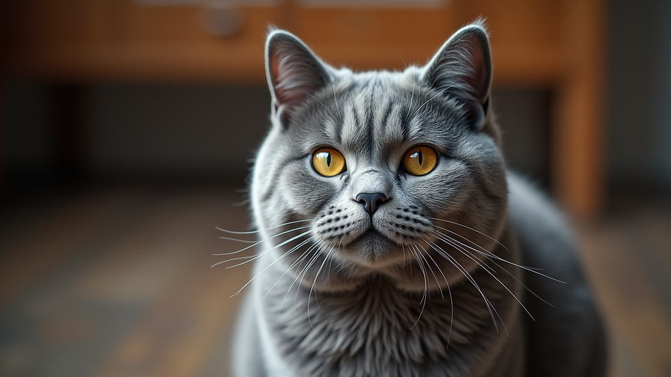 Close-up view of a British Shorthair cat with its distinctive plush coat