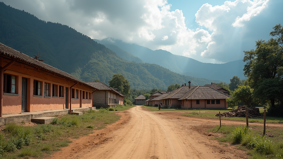 Eye-level view of a rebuilt school in a rural Nepalese village