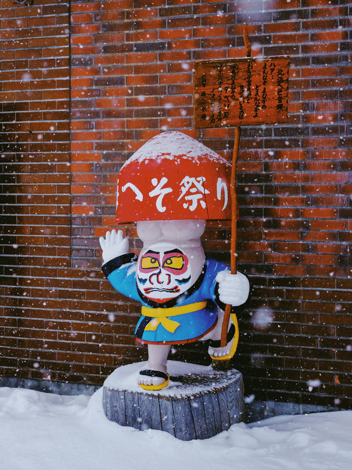 Winter travel photography from Hokkaido, Japan, featuring city scenes in Sapporo and Otaru alongside rural landscapes in Asahikawa and Furano. The images show snowy streets, architecture, local life, and seasonal details captured in everyday settings.