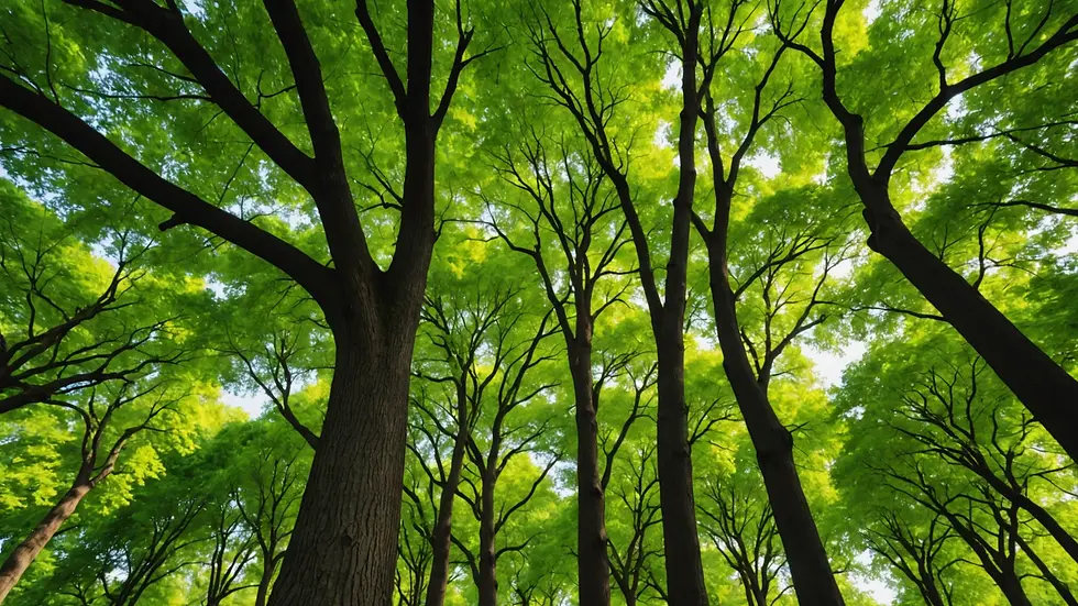 Eye-level view of a diverse group of trees in a park