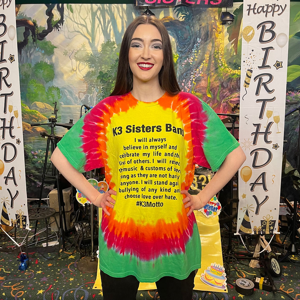 Thumbnail: #K3Motto Tie-Dye Shirt with K3 Sisters Silhouette Back