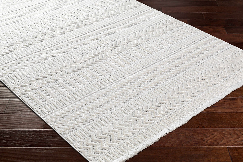Thumbnail: Cira Ivory Textured Area Rug with Fringes