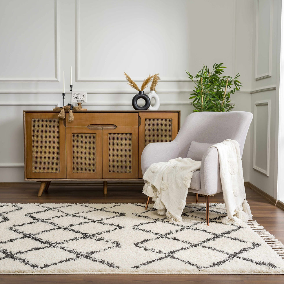 Thumbnail: Wallagrass Beige/Black Trellis Tassel Shag