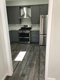 entrance to gray kitchen