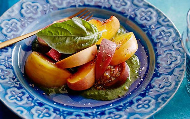 Tomato Peach Salad with Basil