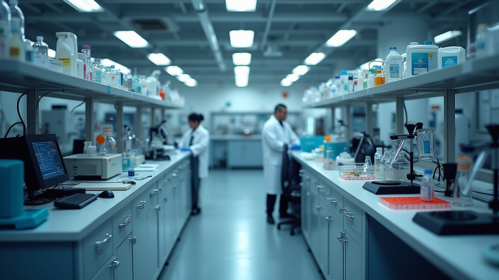 High angle view of a research laboratory with advanced scientific instruments