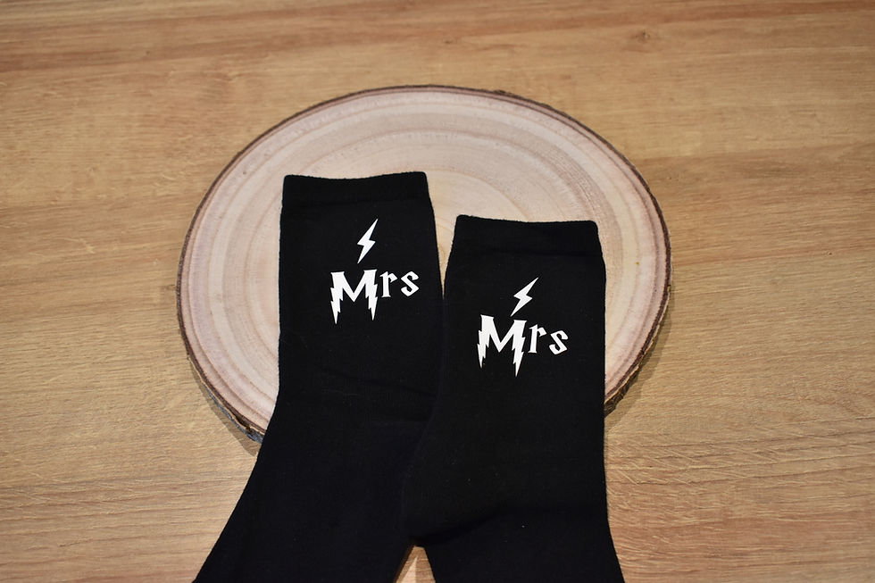 Thumbnail: Harry Potter inspired wedding socks. harry-potter-inspired-wedding-socks-mr-mrs-matching-gift