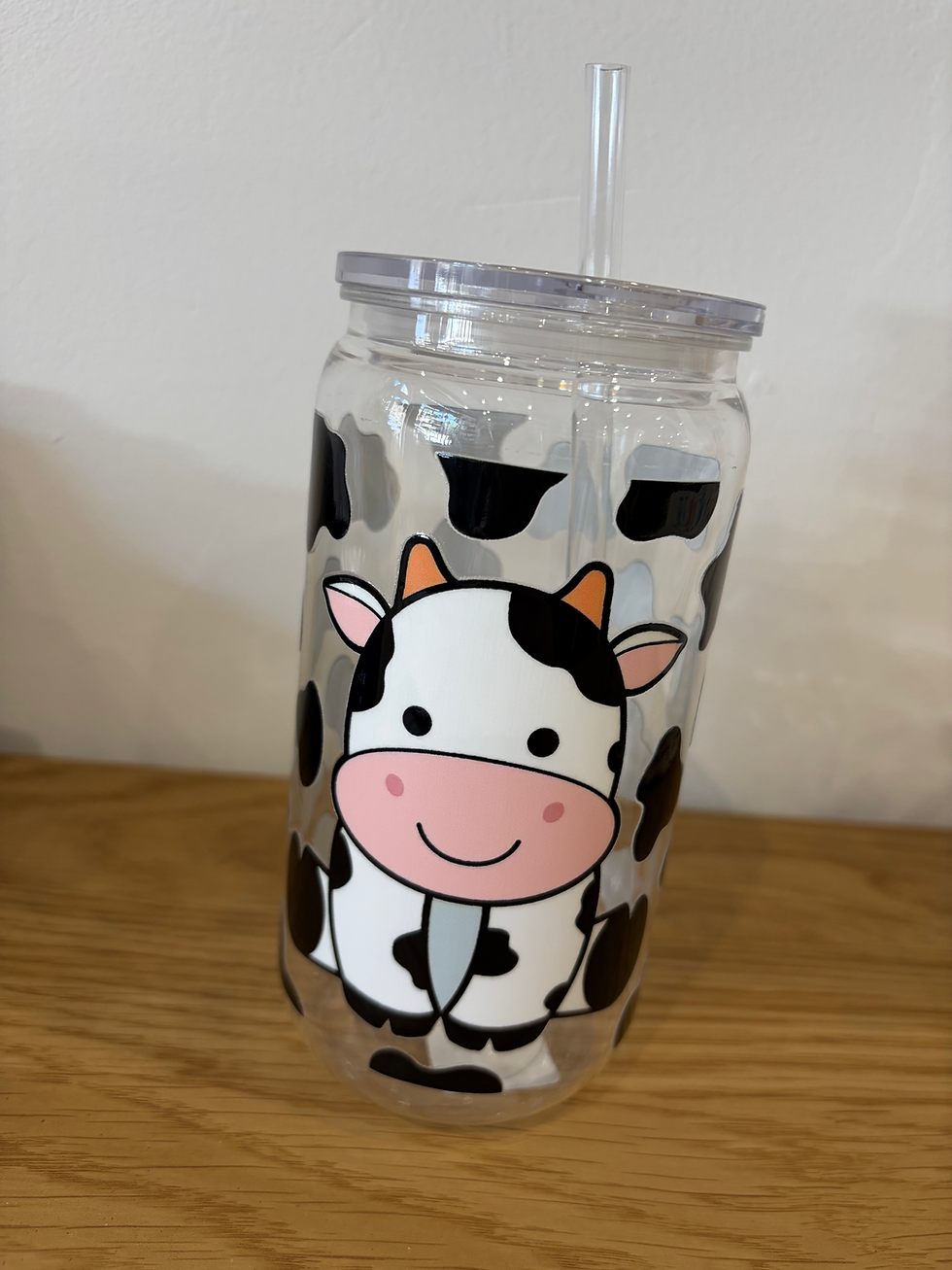 Cute cow plastic or glass cup, perfect for cold drinks, summer vibes