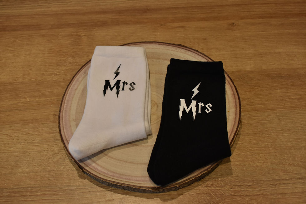 Thumbnail: Harry Potter inspired wedding socks. harry-potter-inspired-wedding-socks-mr-mrs-matching-gift