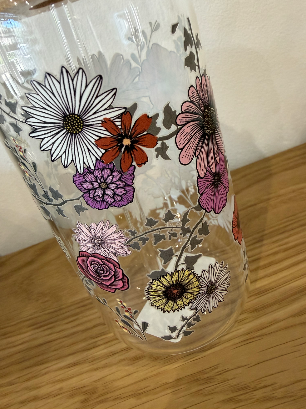 Beautiful floral drinking glass cup, perfect for cold drinks