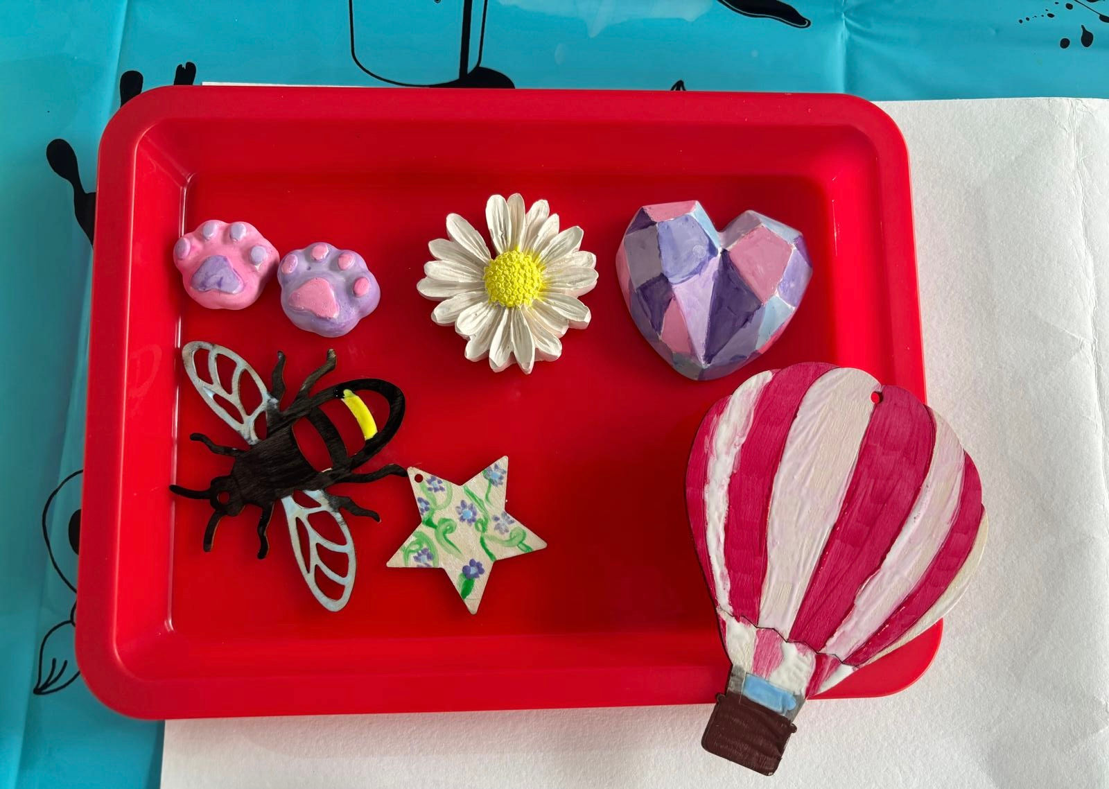 shapes to paint, wooden shapes and plaster of paris. kids being creative
