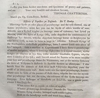 Chatterton's 2nd Letter to Walpole from Barrett 1789