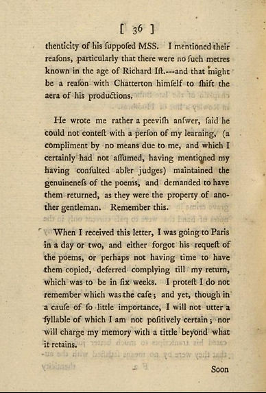 Walpole's Letter to The Editor of Chatterton's Miscellanies Printed 1779 p.36