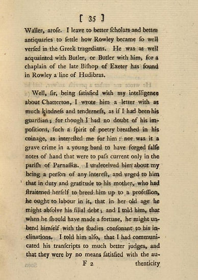 Walpole's Letter to The Editor of Chatterton's Miscellanies Printed 1779 p.35