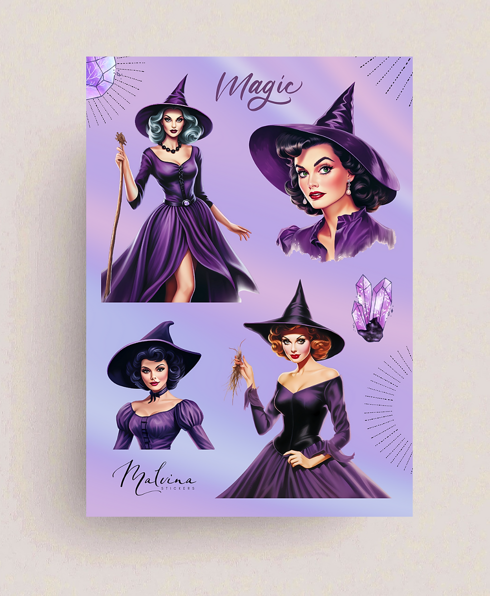 Наліпки «Пурпурні вінтажні відьми»