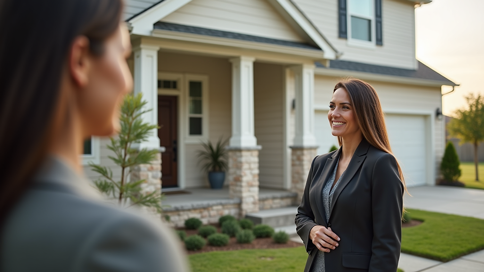 Close-up view of a real estate agent showing a Katy home to a client