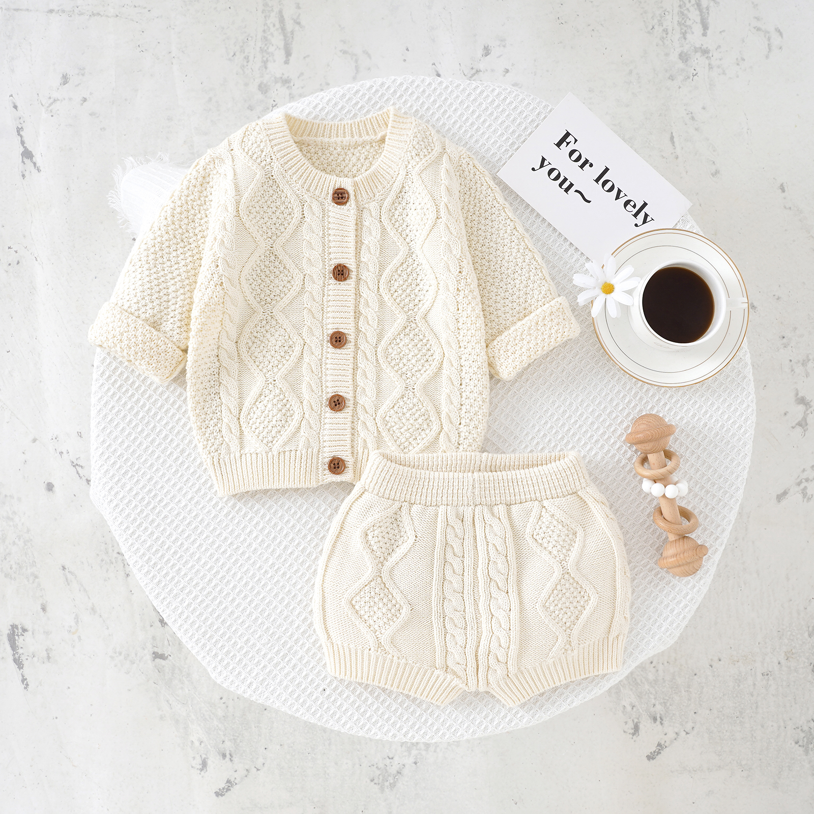 Knitted Baby Cardigan and Bottoms Set