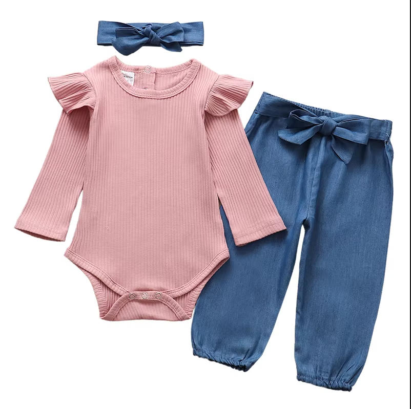 Baby Girl Newborn Clothes Set Fashion Autumn Toddler Outfit Solid Color Romper P