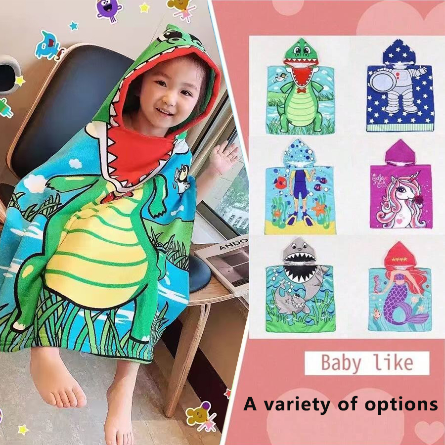 1 Pack of Cartoon Hooded Poncho Bath Towels for Children Aged 2-7, Made of Polye