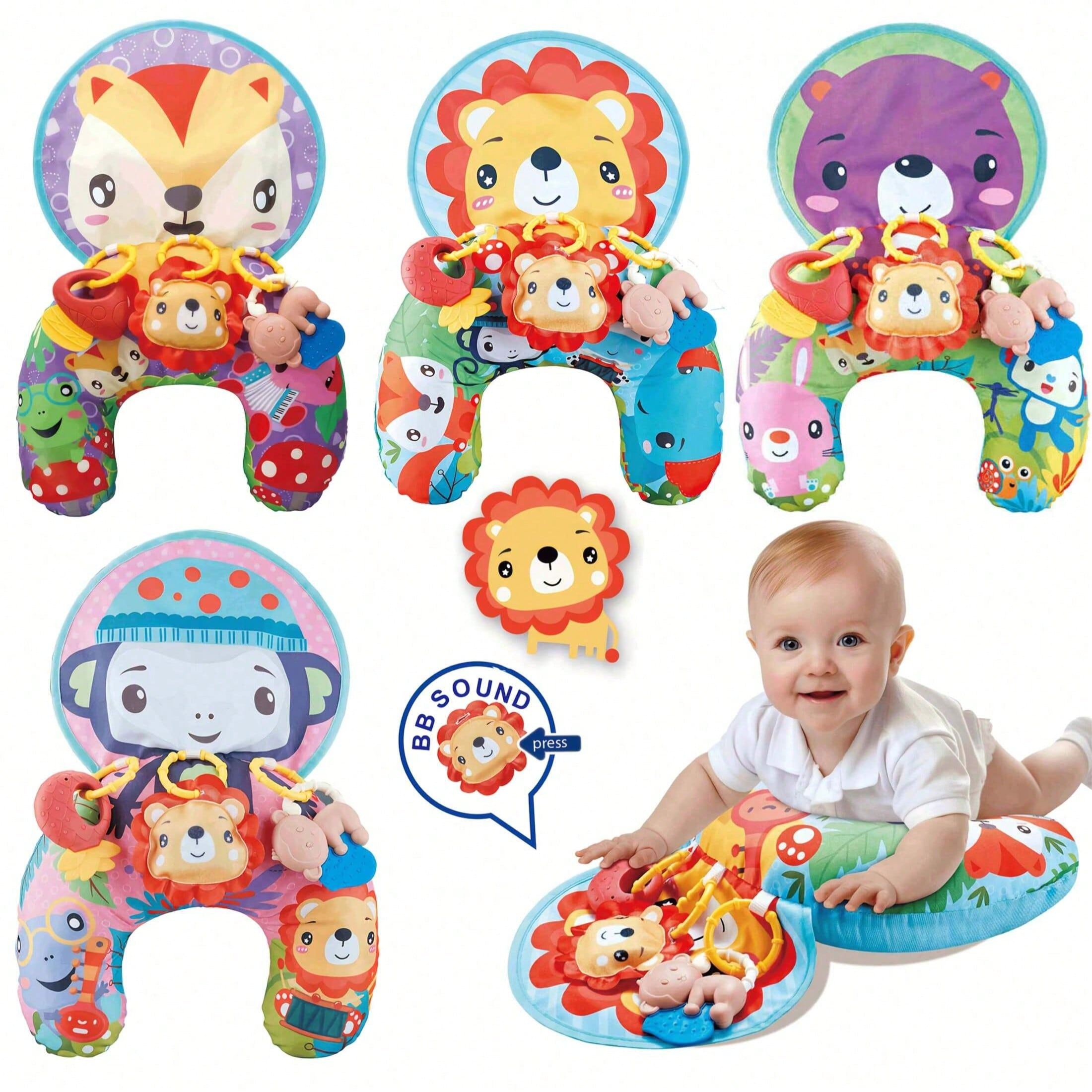 Baby Tummy Time Pillow with Rattle Toys, Multifunctional Crawling Mat Play Gym f