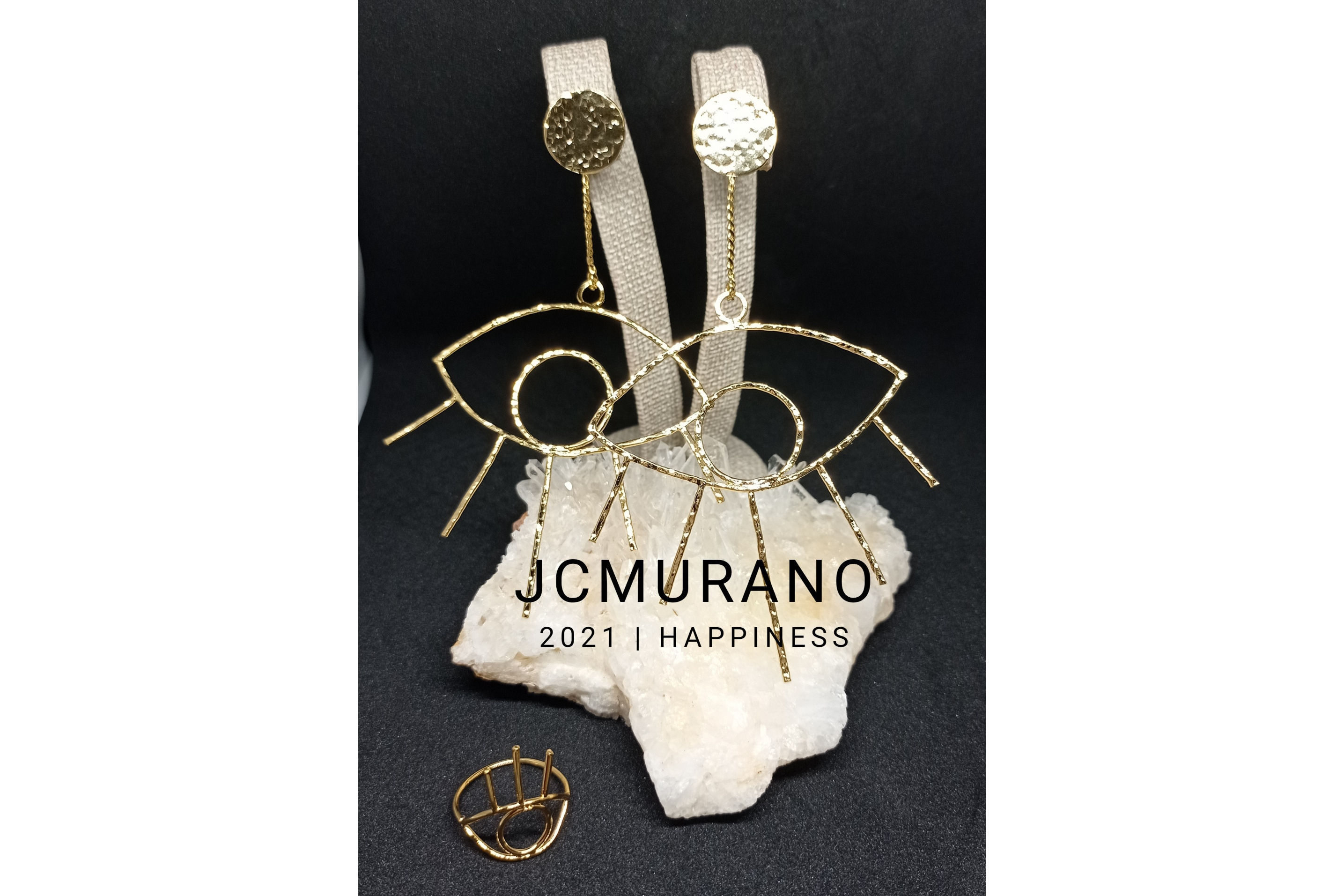Conjunto de ojos aretes y anillo(T8)