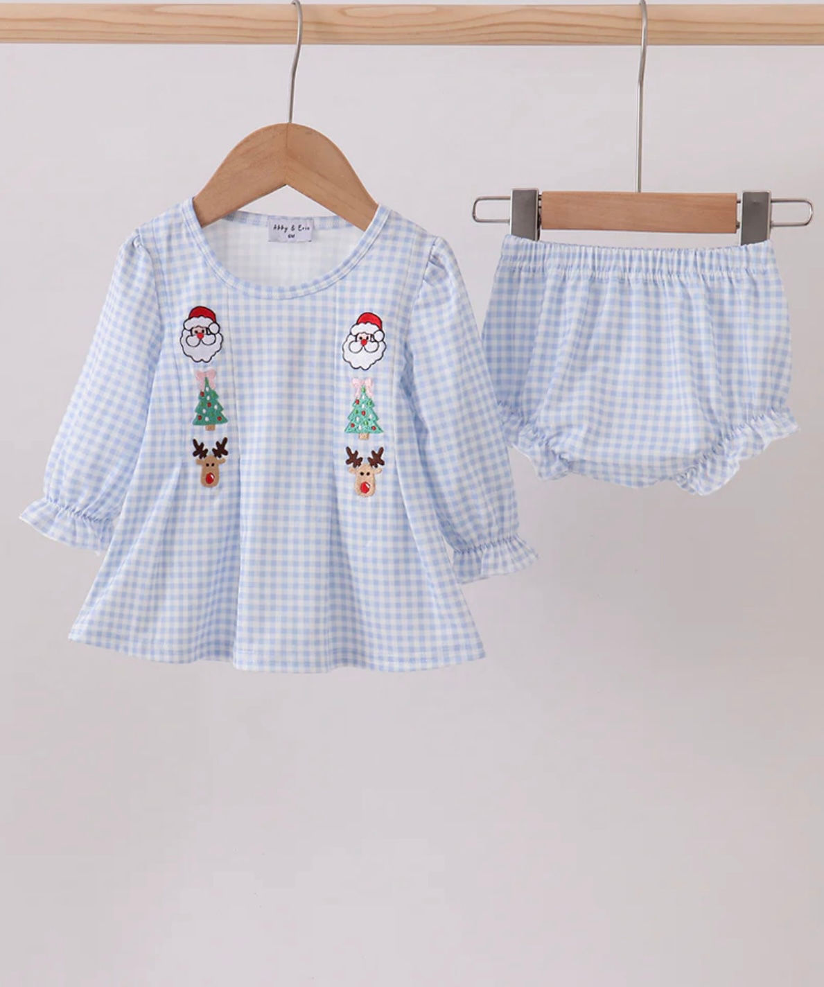 Blue Santa Claus Embroidery Bloomer Set